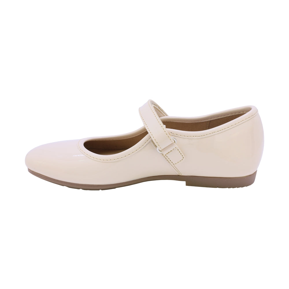 MARY JANE COQUETA PARA NIÑA EN CHAROL COLOR BEIGE FATIMA CON TIRA DE CONTACTO