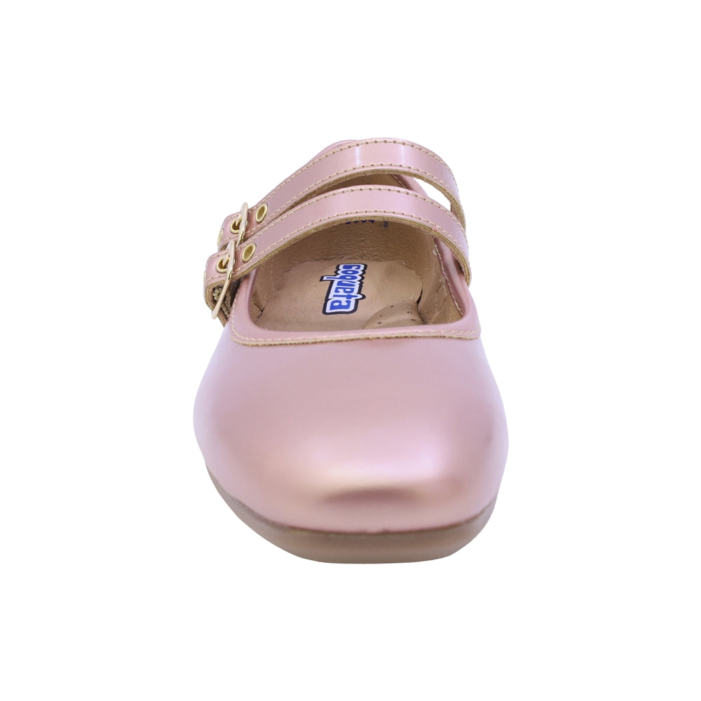 MARY JANE COQUETA PARA NIÑA EN SINTÉTICO COLOR ORO ROSADO FATIMA CON DOBLE HEBILLA