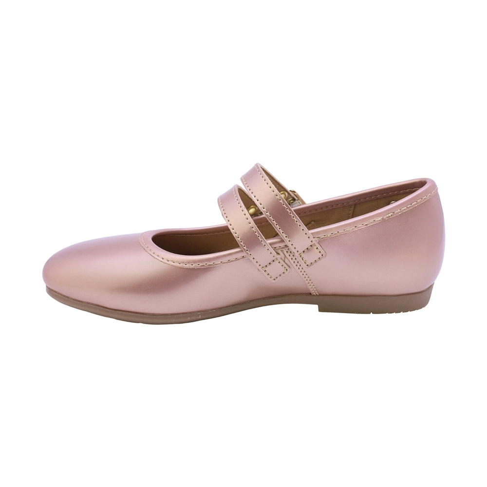 MARY JANE COQUETA PARA NIÑA EN SINTÉTICO COLOR ORO ROSADO FATIMA CON DOBLE HEBILLA