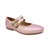 MARY JANE COQUETA PARA NIÑA EN SINTÉTICO COLOR ORO ROSADO FATIMA CON DOBLE HEBILLA