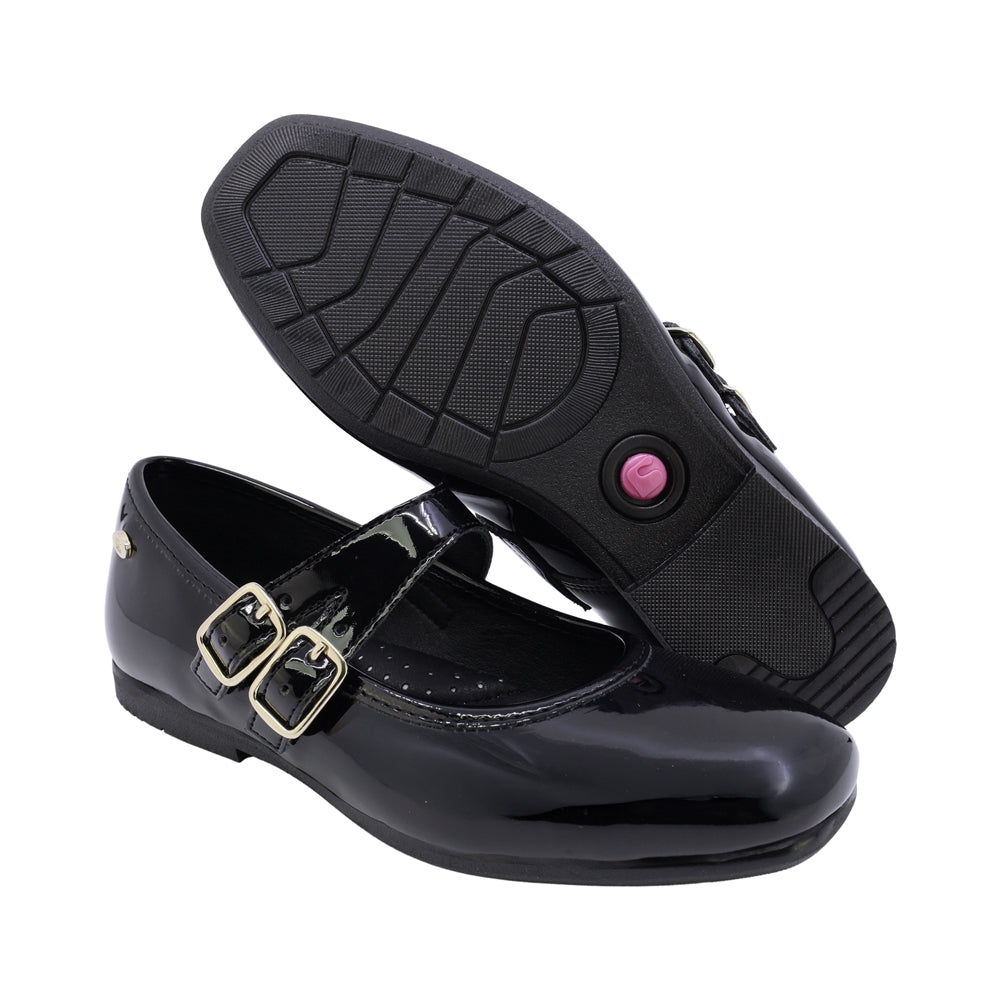 MARY JANE COQUETA PARA NIÑA EN CHAROL COLOR NEGRO FATIMA CON DOBLE HEBILLA