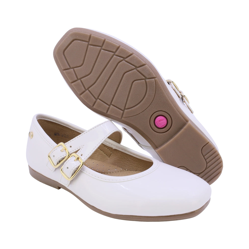 MARY JANE COQUETA PARA NIÑA EN CHAROL COLOR BLANCO FATIMA CON DOBLE HEBILLA