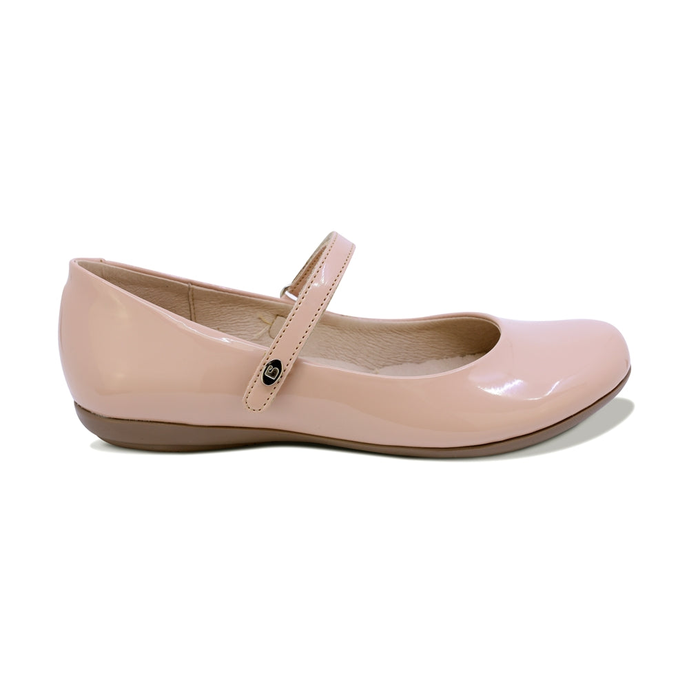 BALERINA COQUETA PARA NIÑA CHAROL COLOR BEIGE XIMENA CON TIRA DE CONTACTO