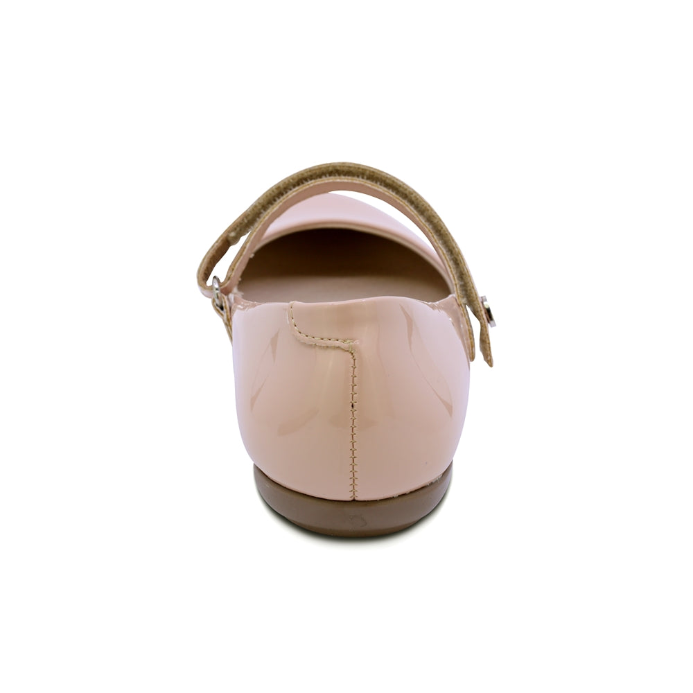 BALERINA COQUETA PARA NIÑA CHAROL COLOR BEIGE XIMENA CON TIRA DE CONTACTO