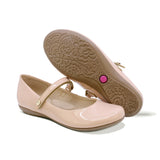BALERINA COQUETA PARA NIÑA CHAROL COLOR BEIGE XIMENA CON TIRA DE CONTACTO
