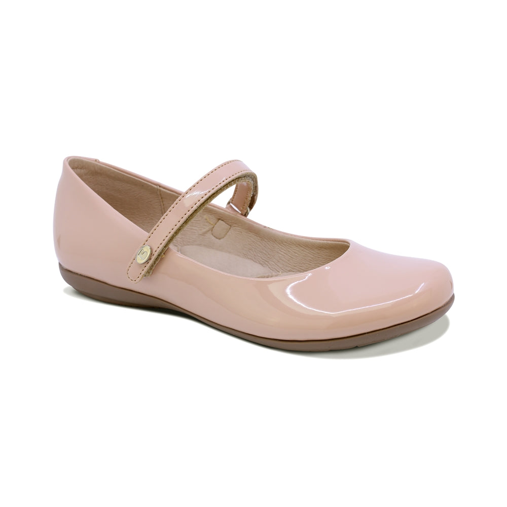 BALERINA COQUETA PARA NIÑA CHAROL COLOR BEIGE XIMENA CON TIRA DE CONTACTO