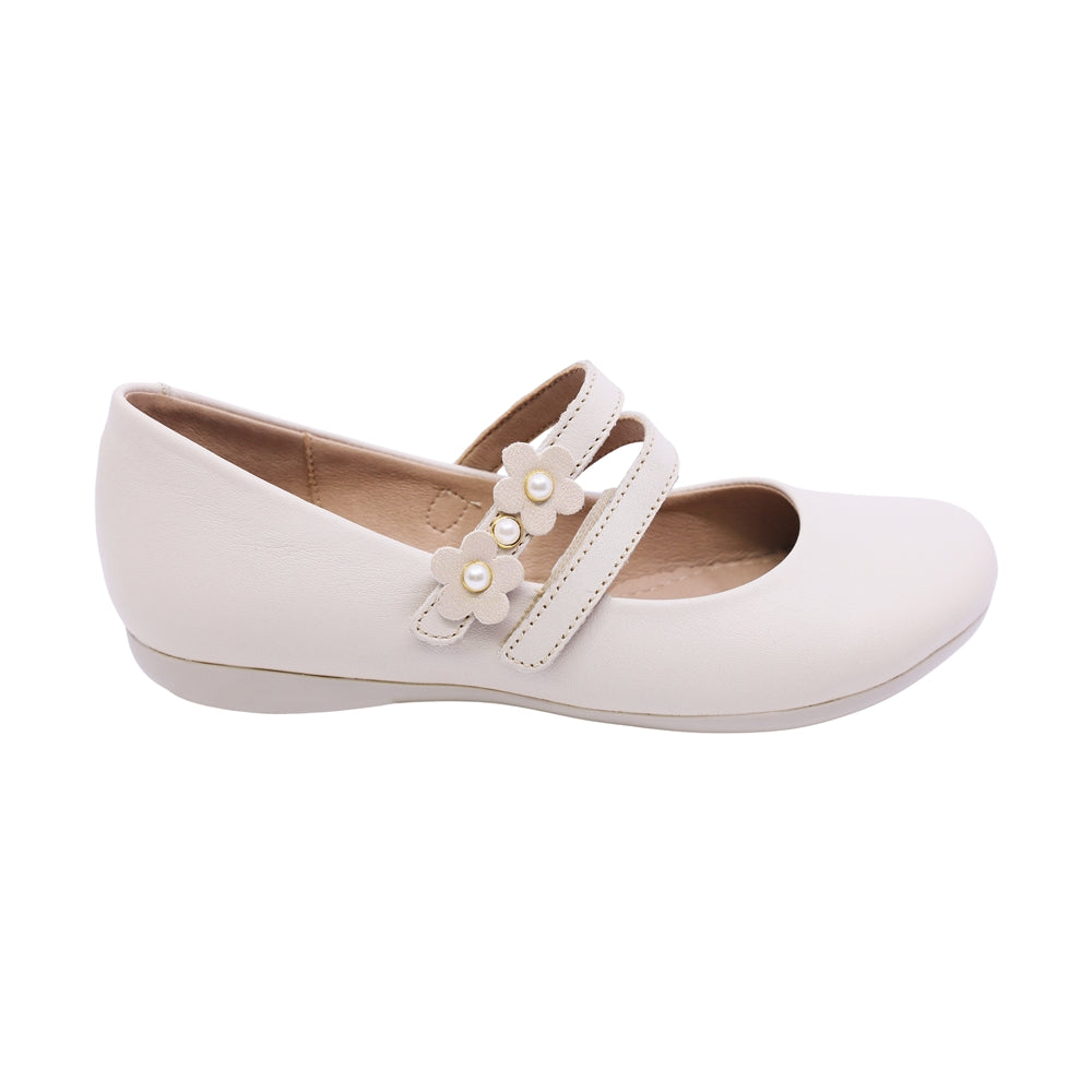 BALERINA COQUETA PARA NIÑA COLOR BEIGE DE PIEL SLIP ON