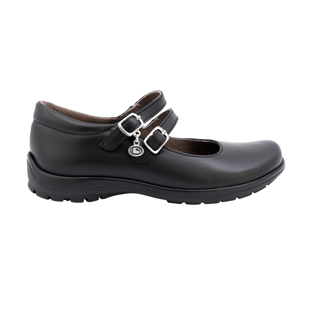 ZAPATO ESCOLAR COQUETA PARA NIÑA PIEL NEGRO DANNA CON DOBLE HEBILLA