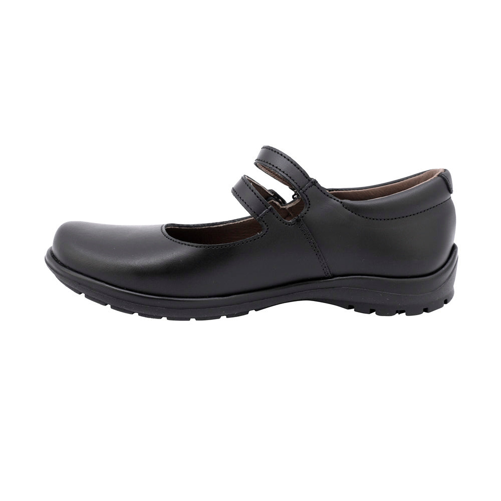 ZAPATO ESCOLAR COQUETA PARA NIÑA PIEL NEGRO DANNA CON DOBLE HEBILLA