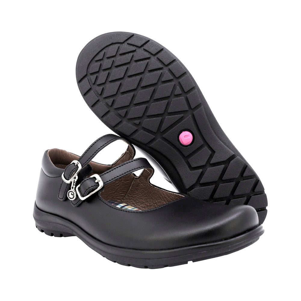 ZAPATO ESCOLAR COQUETA PARA NIÑA PIEL NEGRO DANNA CON DOBLE HEBILLA