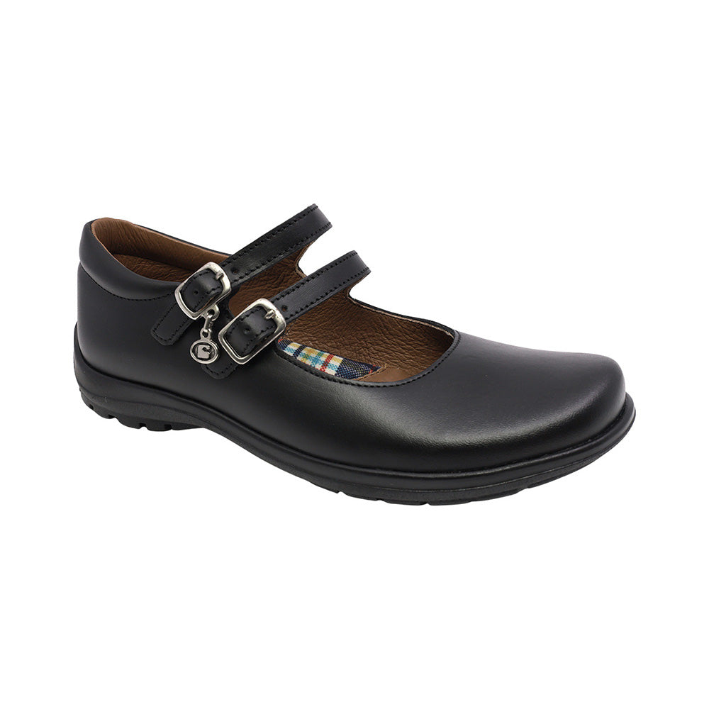 ZAPATO ESCOLAR COQUETA PARA NIÑA PIEL NEGRO DANNA CON DOBLE HEBILLA
