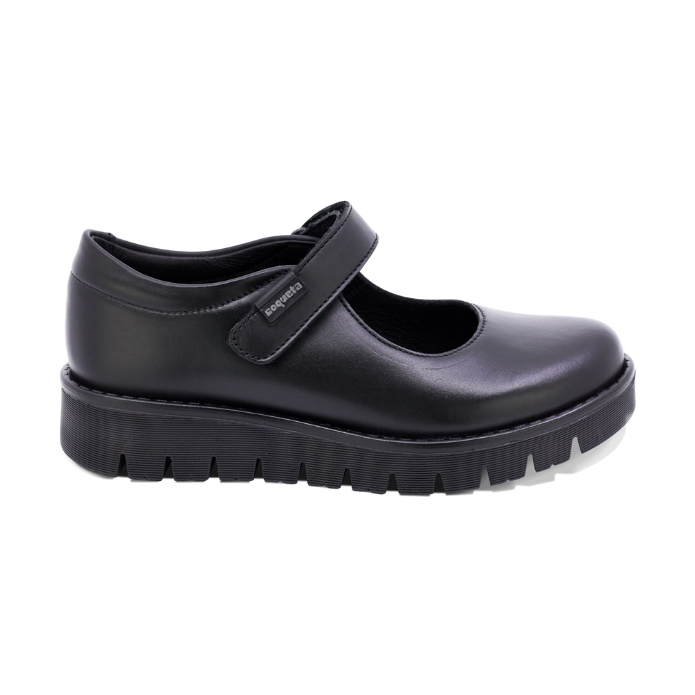 ZAPATO ESCOLAR COQUETA PARA NIÑA PIEL NEGRO FLORENCE CON TIRA DE CONTACTO
