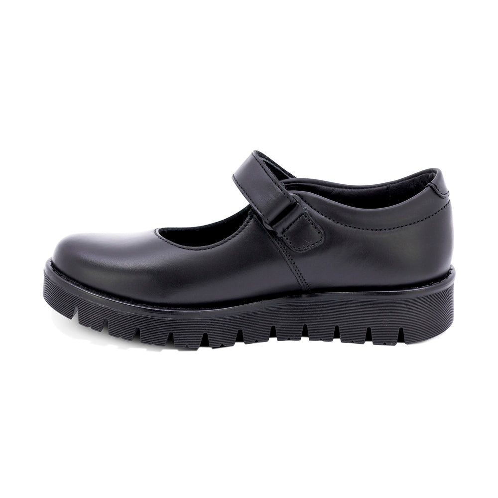 ZAPATO ESCOLAR COQUETA PARA NIÑA PIEL NEGRO FLORENCE CON TIRA DE CONTACTO