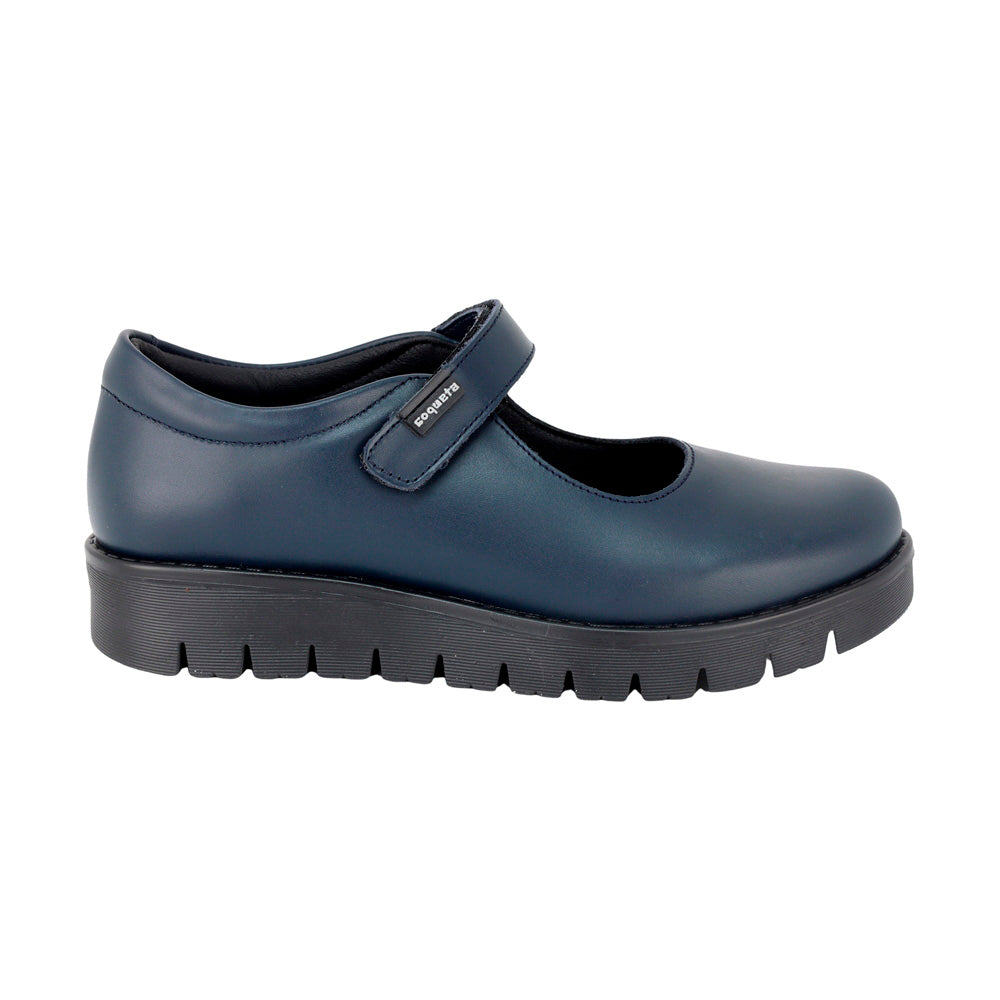 ZAPATO ESCOLAR COQUETA PARA NIÑA PIEL AZUL MARINO FLORENCE CON TIRA DE CONTACTO