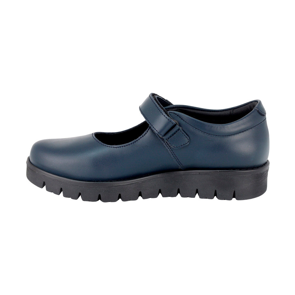 ZAPATO ESCOLAR COQUETA PARA NIÑA PIEL AZUL MARINO FLORENCE CON TIRA DE CONTACTO