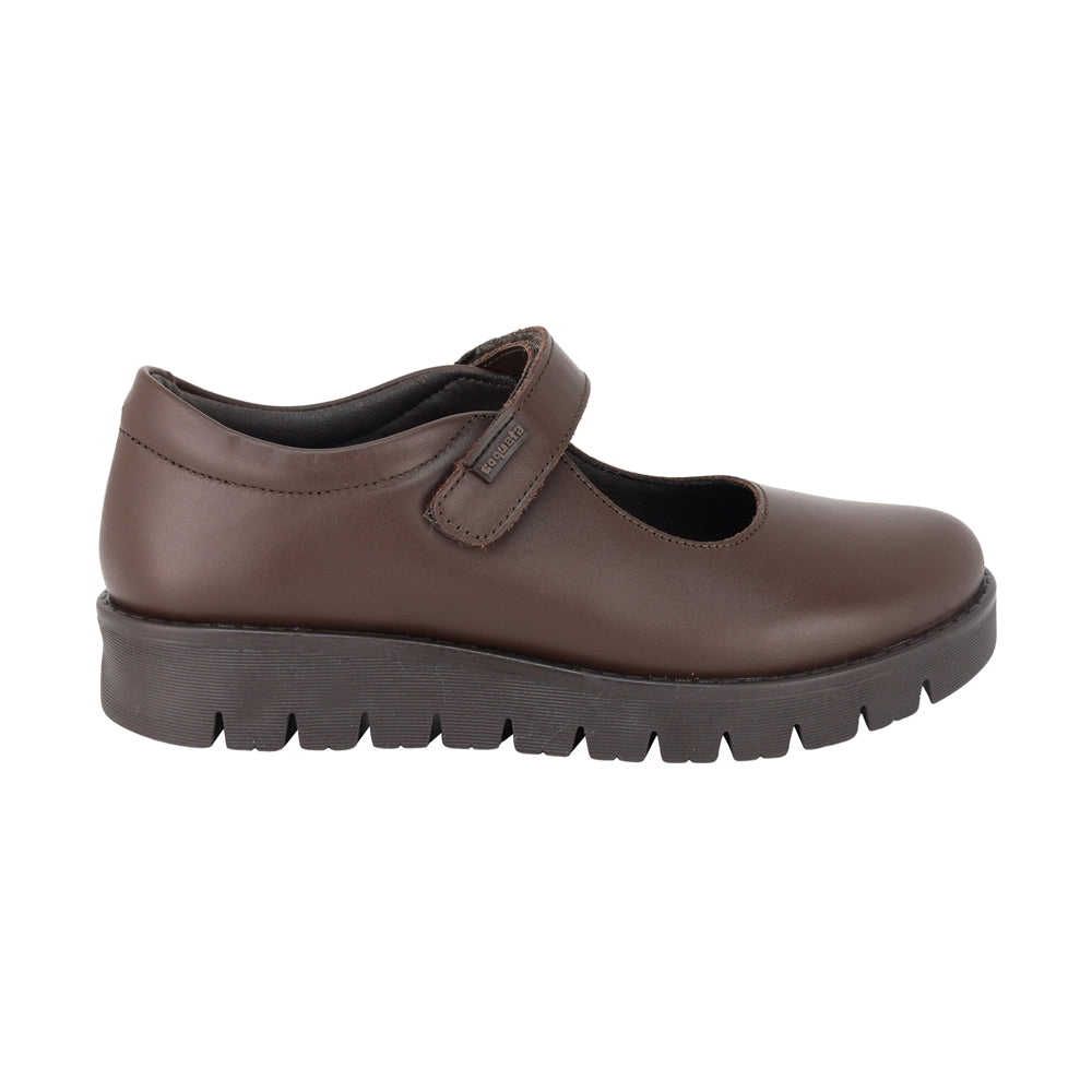 ZAPATO ESCOLAR COQUETA PARA NIÑA PIEL CAFE FLORENCE CON TIRA DE CONTACTO