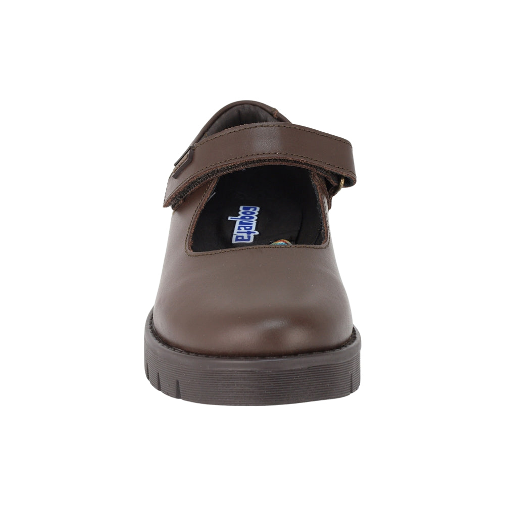 ZAPATO ESCOLAR COQUETA PARA NIÑA PIEL CAFE FLORENCE CON TIRA DE CONTACTO