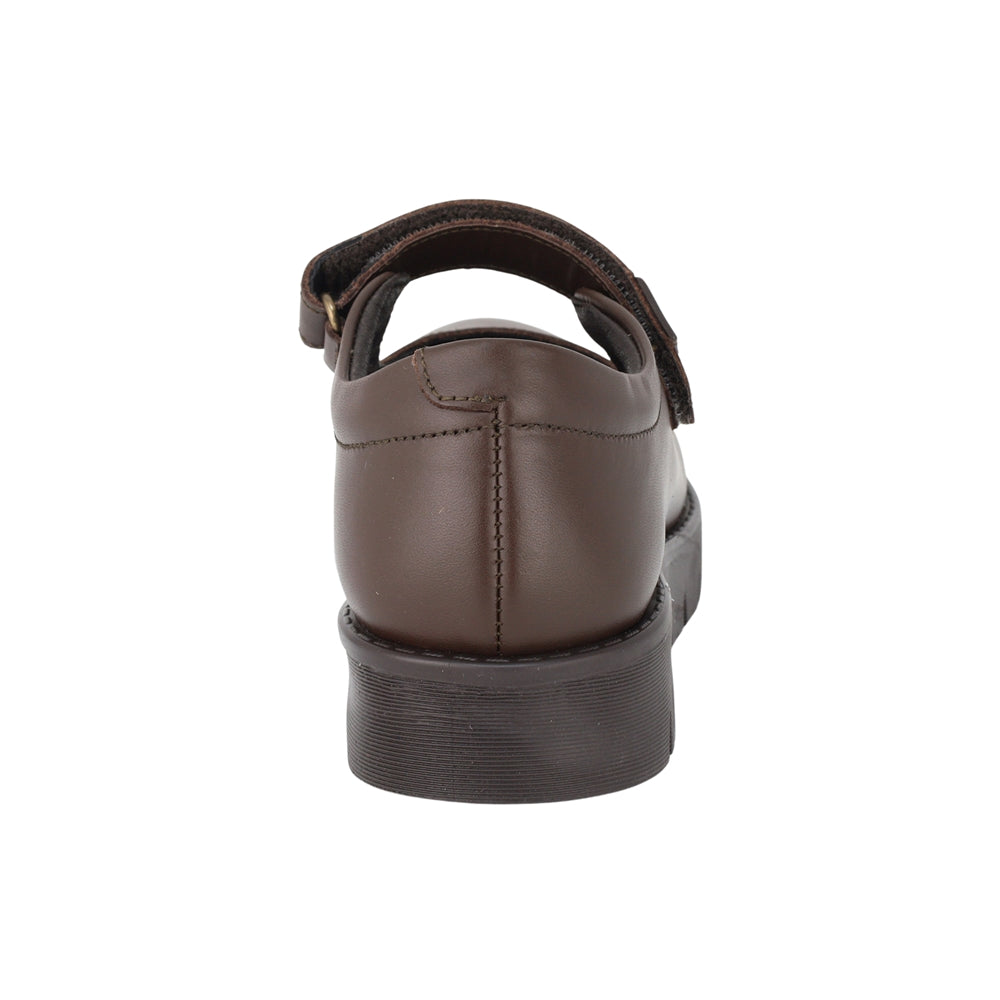 ZAPATO ESCOLAR COQUETA PARA NIÑA PIEL CAFE FLORENCE CON TIRA DE CONTACTO