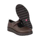 ZAPATO ESCOLAR COQUETA PARA NIÑA PIEL CAFE FLORENCE CON TIRA DE CONTACTO