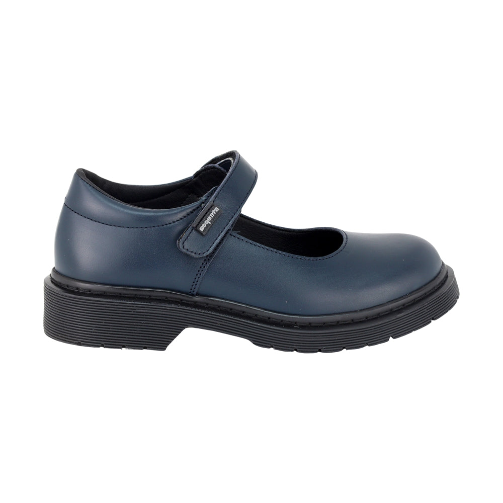 ZAPATO ESCOLAR COQUETA PARA NIÑA PIEL AZUL MARTÍN CON TIRA DE CONTACTO
