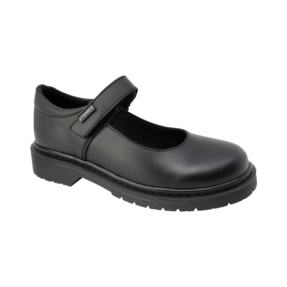 ZAPATO ESCOLAR COQUETA PARA NIÑA PIEL NEGRO MARTÍN CON TIRA DE CONTACTO