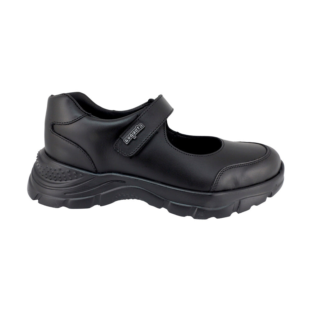 ZAPATO ESCOLAR COQUETA PARA NIÑA PIEL NEGRO NEMO CON TIRA DE CONTACTO