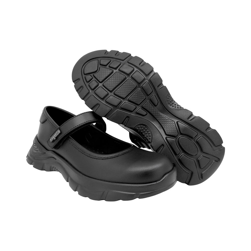 ZAPATO ESCOLAR COQUETA PARA NIÑA PIEL NEGRO NEMO CON TIRA DE CONTACTO
