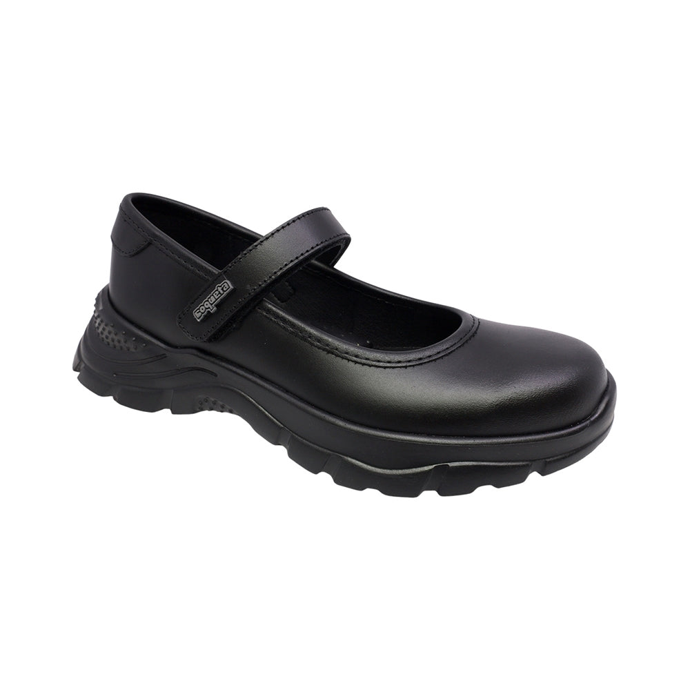 ZAPATO ESCOLAR COQUETA PARA NIÑA PIEL NEGRO NEMO CON TIRA DE CONTACTO