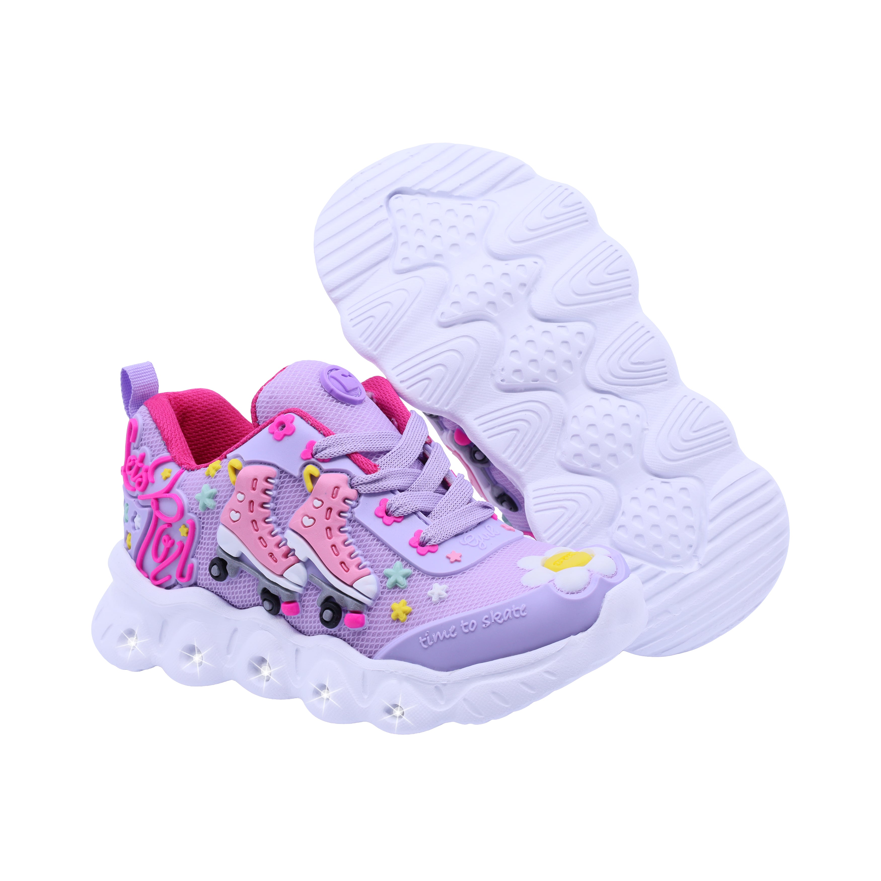 Tenis Coqueta para niña en textil morado Two con diseño de patines