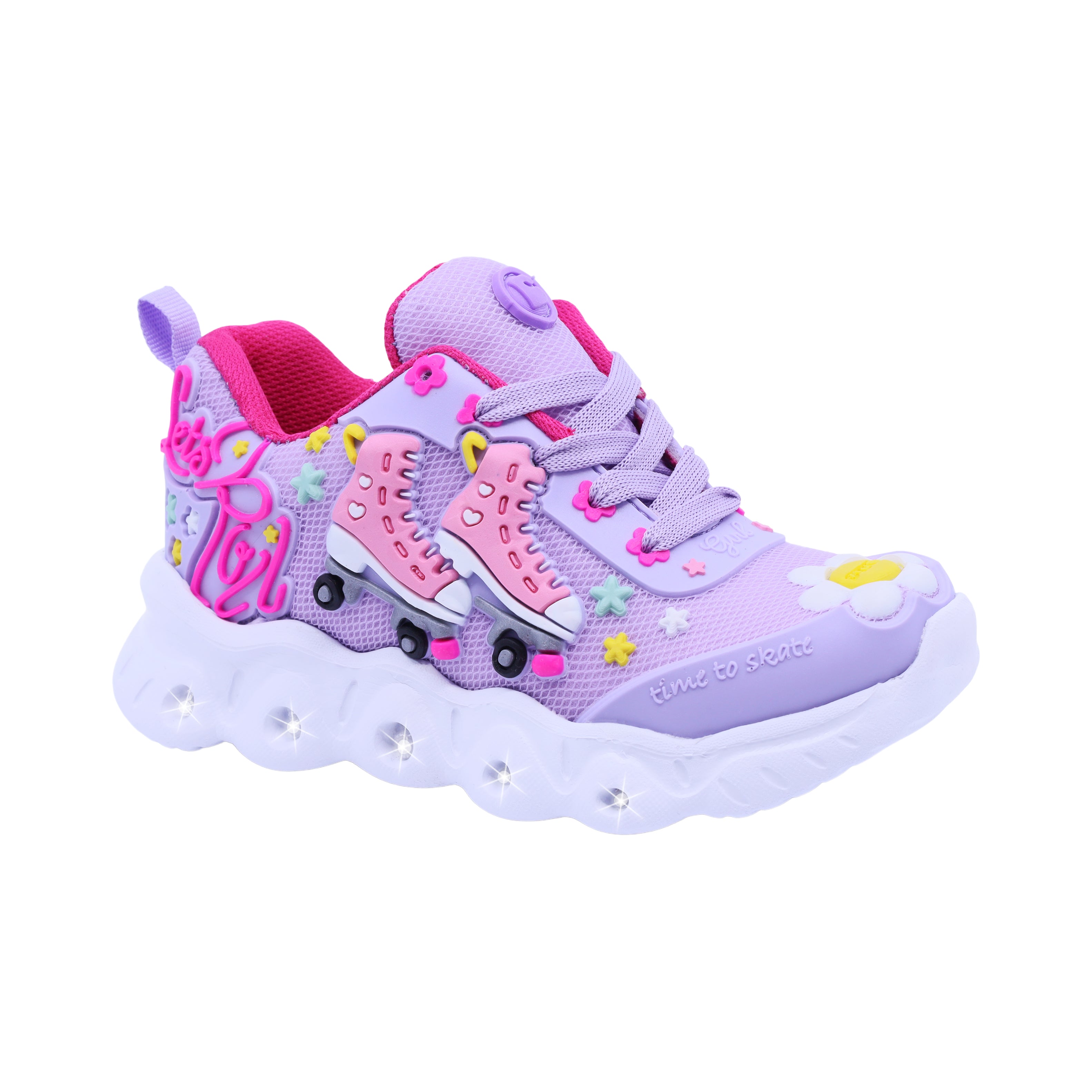 Tenis Coqueta para niña en textil morado Two con diseño de patines