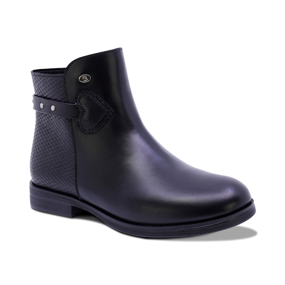 BOTA COQUETA PARA NIÑA DE PIEL COLOR NEGRO CANUTA CON CIERRE