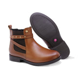 BOTA COQUETA PARA NIÑA DE PIEL COLOR MIEL CANUTA CON ESTOPEROLES