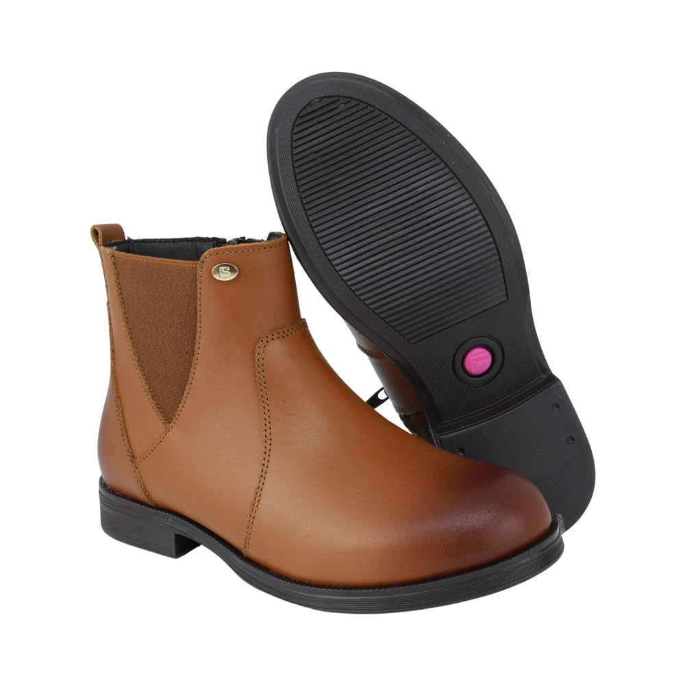 BOTA COQUETA PARA NIÑA EN PIEL COLOR MIEL CANUTA CON ELÁSTICO