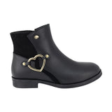 BOTA COQUETA PARA NIÑA EN PIEL COLOR NEGRO CANUTA CON ELÁSTICO Y HERRAJE DE CORAZÓN