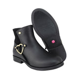 BOTA COQUETA PARA NIÑA EN PIEL COLOR NEGRO CANUTA CON ELÁSTICO Y HERRAJE DE CORAZÓN