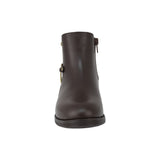 BOTA COQUETA PARA NIÑA EN PIEL COLOR CAFÉ CANUTA CON ELÁSTICO Y HERRAJE DE CORAZÓN