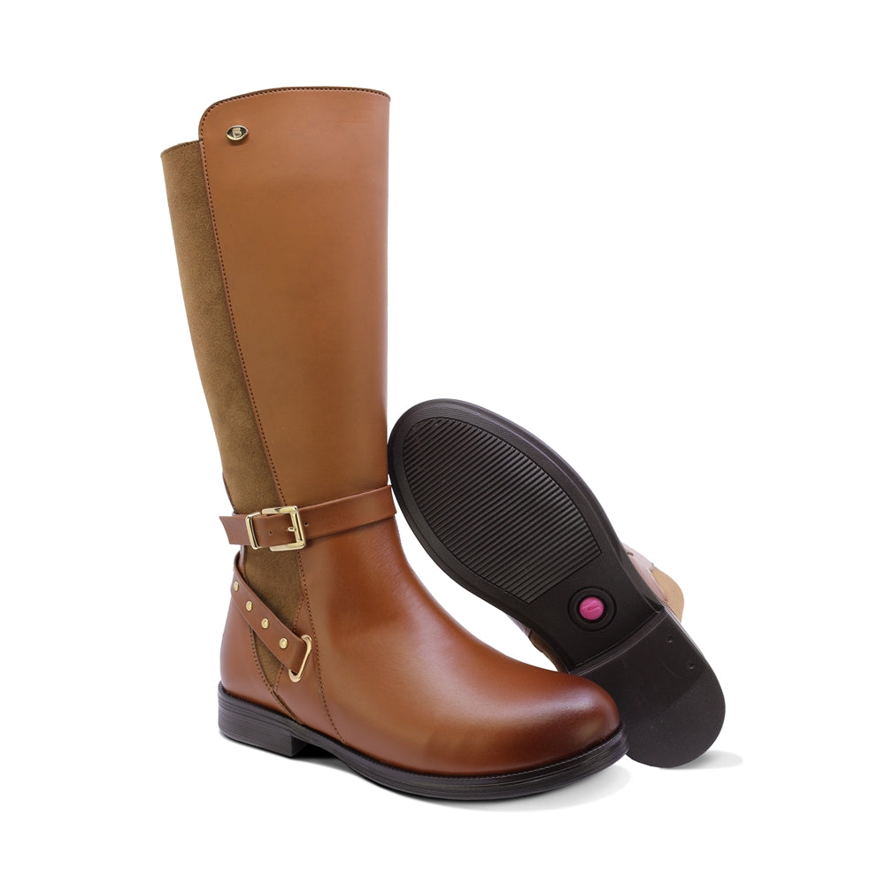 BOTA COQUETA PARA NIÑA DE SINTÉTICO COLOR MIEL CANUTA CON CIERRE