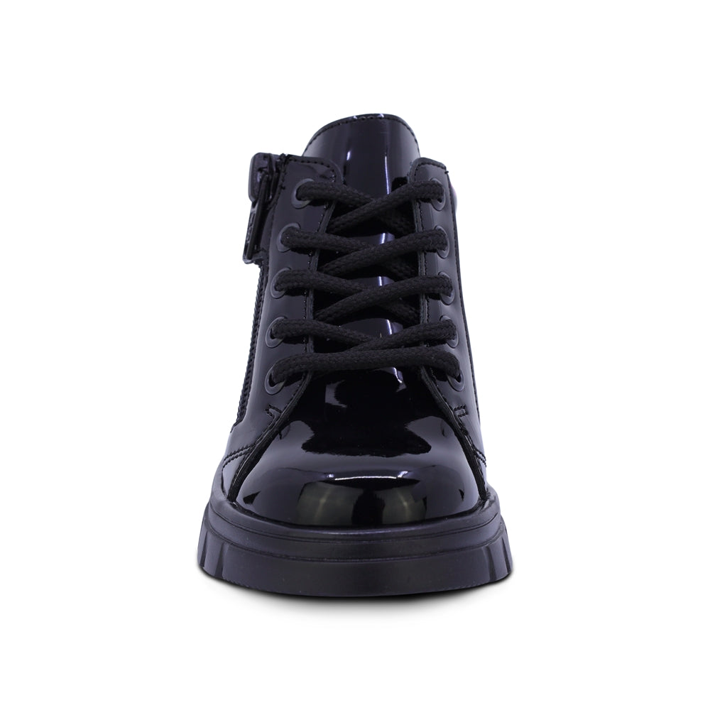 BOTITA COQUETA PARA NIÑA EN CHAROL COLOR NEGRO THUNDER CON ESTAMPADO DE ESTRELLAS