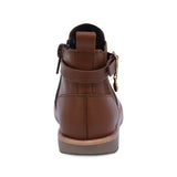 BOTA COQUETA PARA NIÑA DE PIEL COLOR MIEL RONDY CON HEBILLA DECORATIVA
