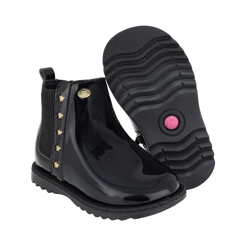 BOTA COQUETA PARA NIÑA EN CHAROL COLOR NEGRO RONDY CON ELÁSTICO