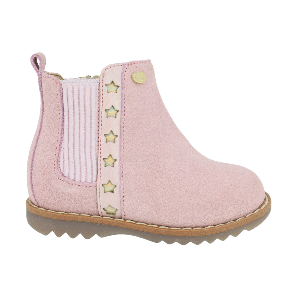 BOTA COQUETA PARA NIÑA EN PIEL COLOR ROSA RONDY CON ELÁSTICO