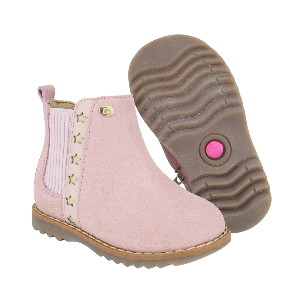 BOTA COQUETA PARA NIÑA EN PIEL COLOR ROSA RONDY CON ELÁSTICO