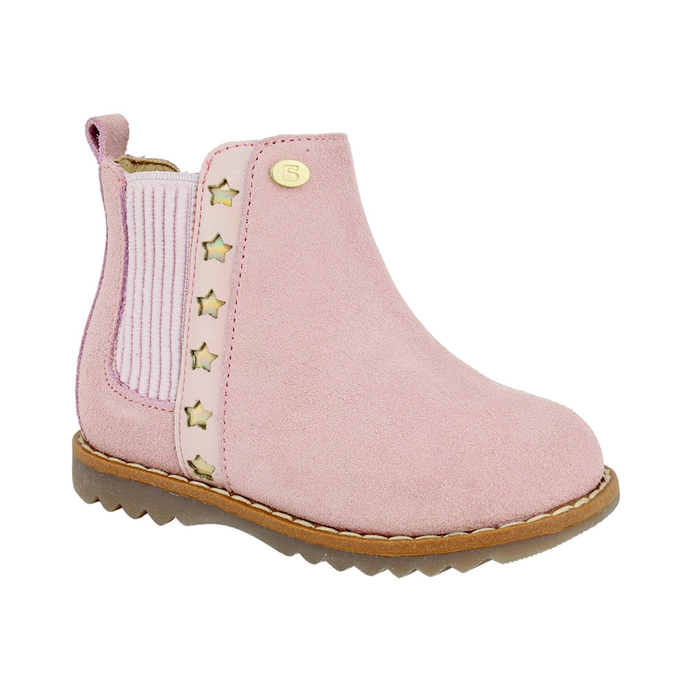 BOTA COQUETA PARA NIÑA EN PIEL COLOR ROSA RONDY CON ELÁSTICO