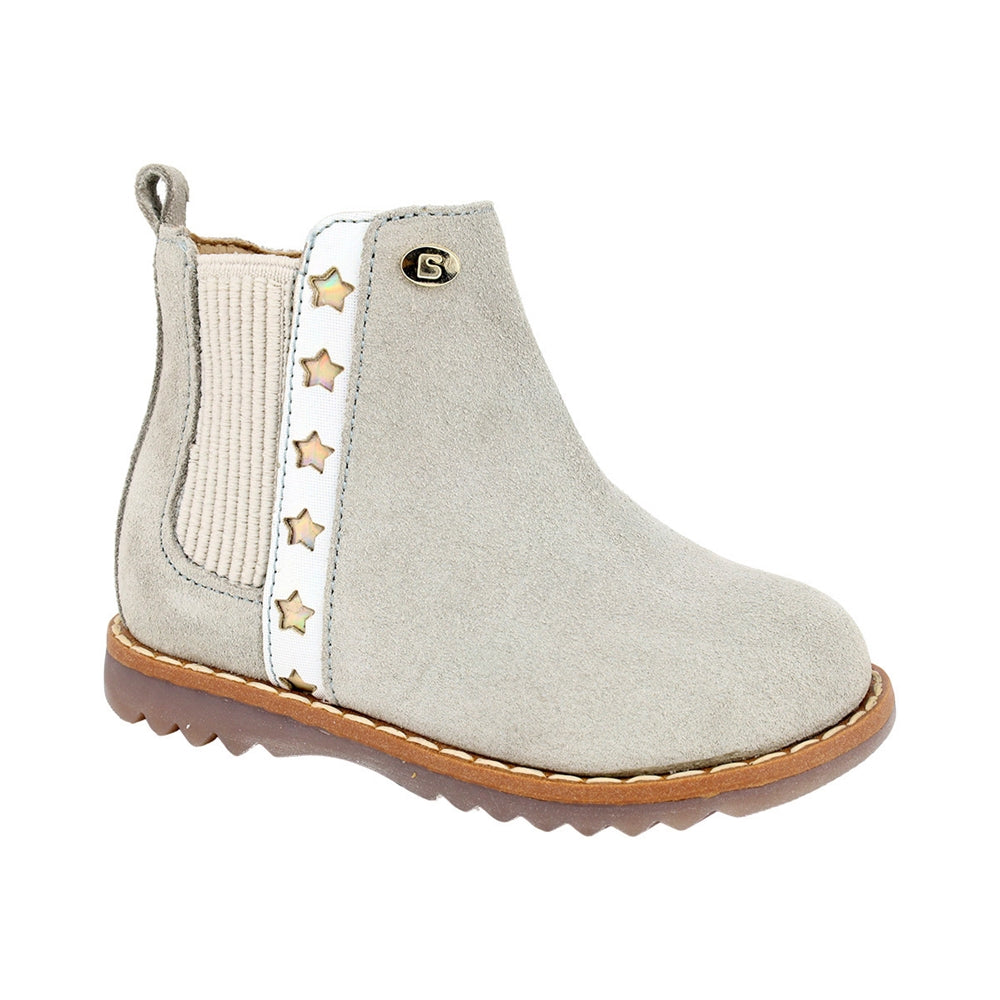 BOTA COQUETA PARA NIÑA EN PIEL COLOR GRIS RONDY CON ELÁSTICO