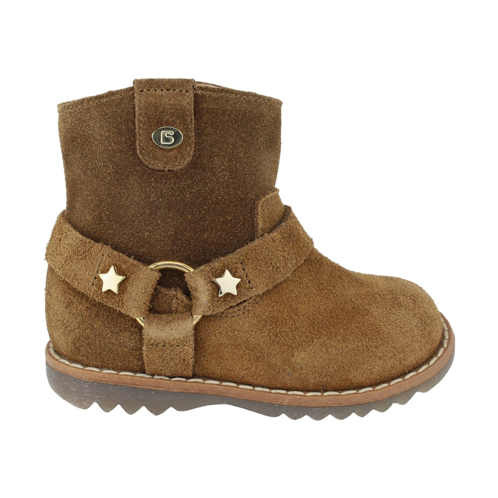 BOTA COQUETA PARA NIÑA EN PIEL COLOR MIEL RONDY CON DETALLE DE ESTRELLAS