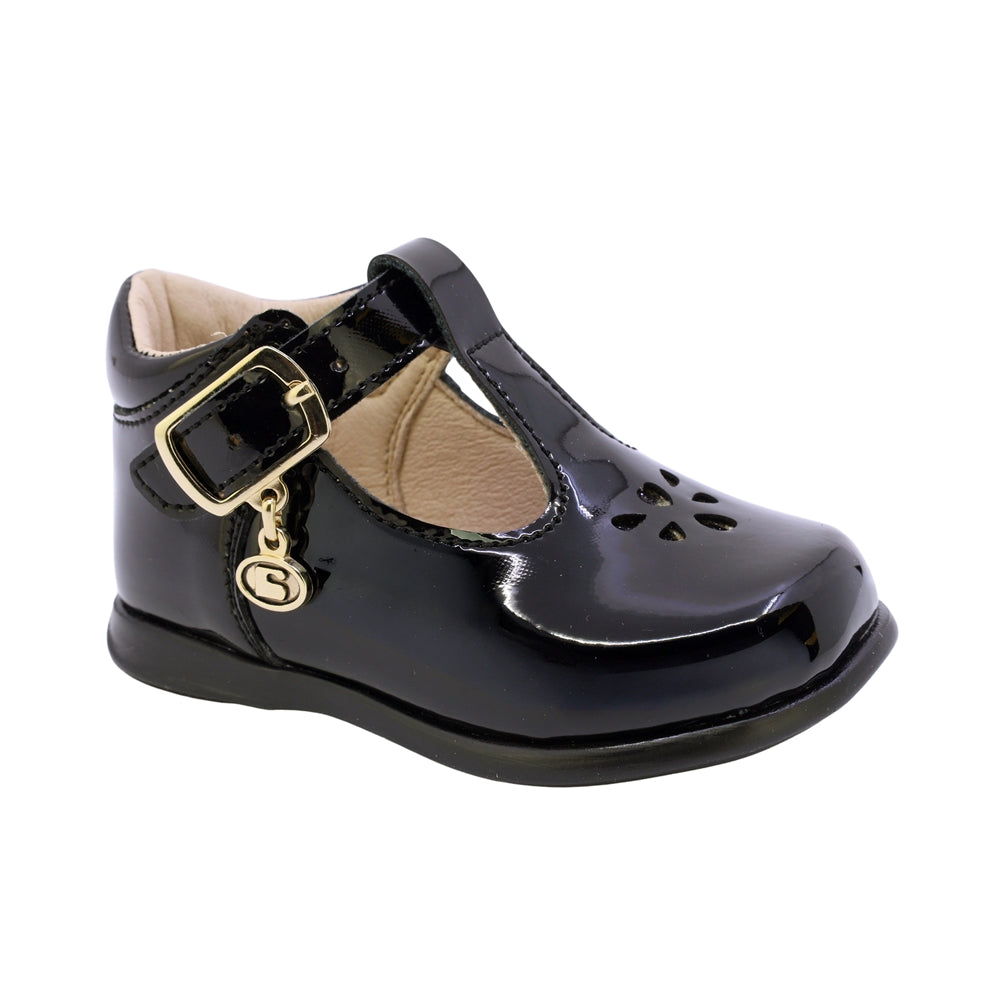BALERINA COQUETA PARA NIÑA EN CHAROL COLOR NEGRO PAMPA CON HEBILLA
