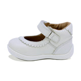 ZAPATO COQUETA PARA NIÑA DE PIEL COLOR PERLA PANAL CON TIRA DE CONTACTO