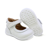 ZAPATO COQUETA PARA NIÑA DE PIEL COLOR PERLA PANAL CON TIRA DE CONTACTO