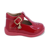 ZAPATO COQUETA PARA NIÑA EN CHAROL COLOR ROJO PANAL CON HEBILLA