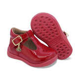ZAPATO COQUETA PARA NIÑA EN CHAROL COLOR ROJO PANAL CON HEBILLA